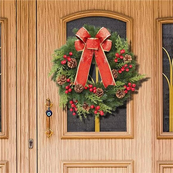 Christmas Wreath 16 inches , with Metal Hanger, Pre-Lit Artificial Christmas - Picture 7 of 7